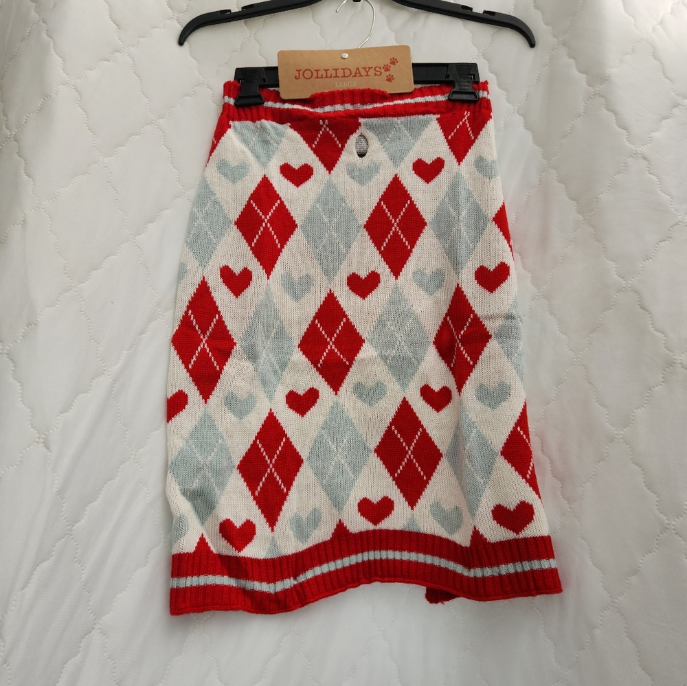 Red and Blue Argyle Heart Dog Sweater
